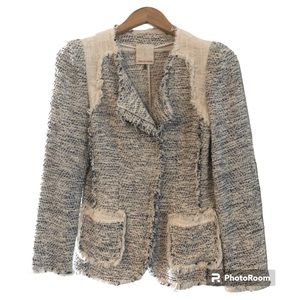 Rebecca Taylor Classic Lady Jacket Blue & Cream Sz 4 Asymmetrical Front …